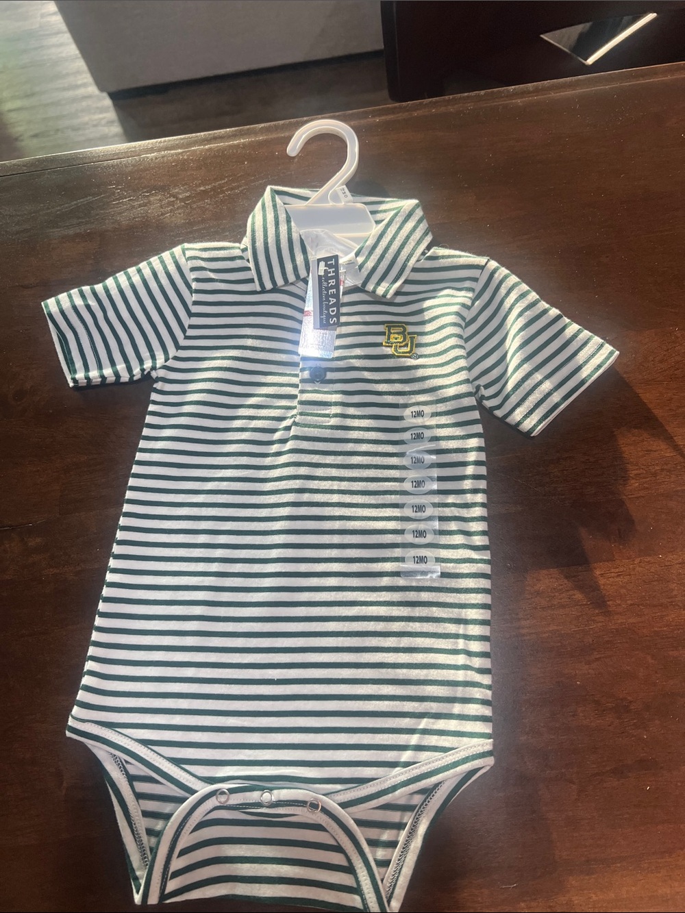 Baylor Kids Striped Polo One-Piece in Green and White -